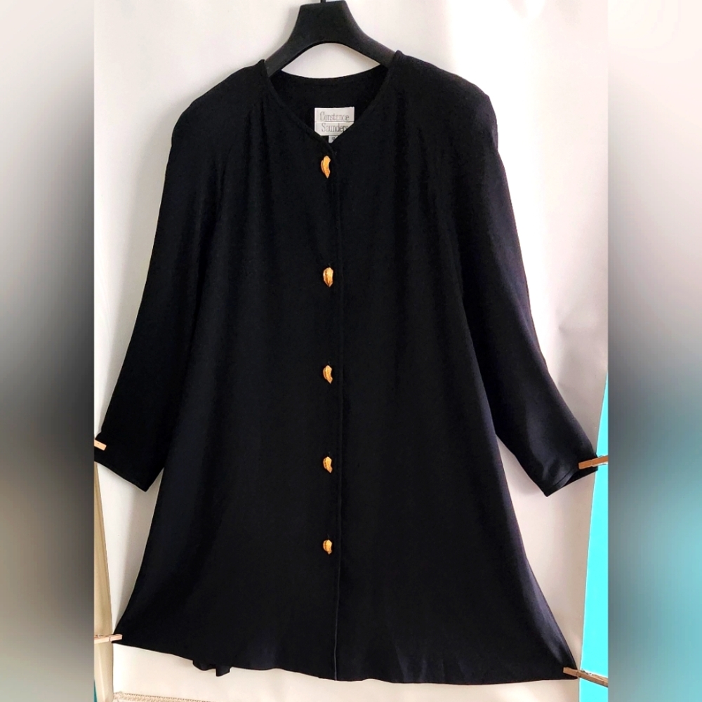 Vintage-Inspired Black Long Sleeve Dress with Gold Buttons